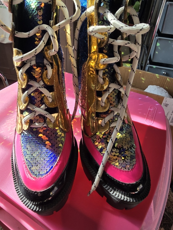 Cape Robbin Shoes - Cape Robbin Metallic Muticolor  Sequin Lace-Up Women's Boots